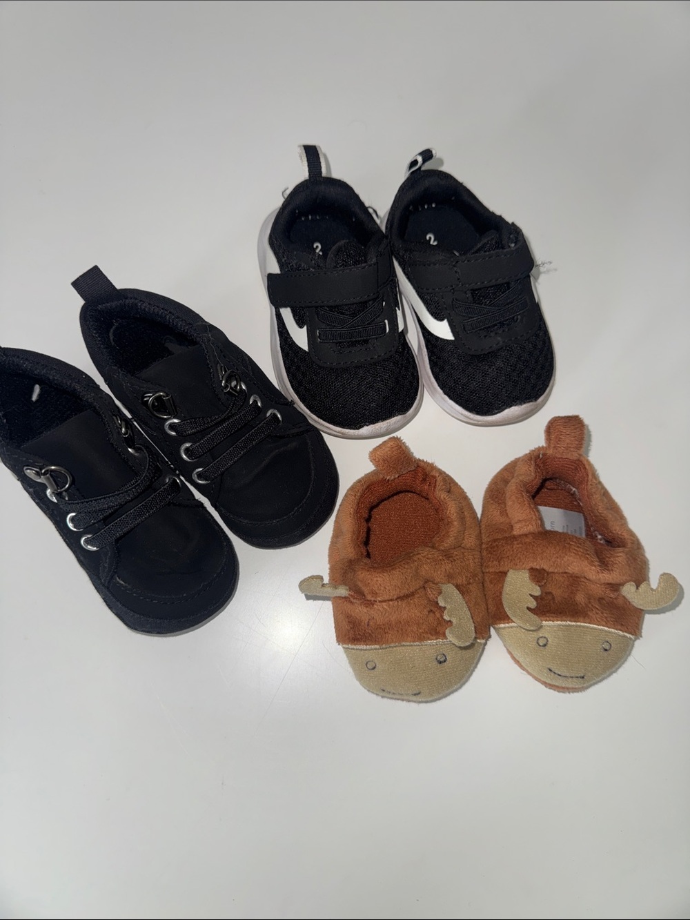 Bundle of Baby Shoes, First Walking Shoes + Moose Slippers + Size NB-2c, EUC